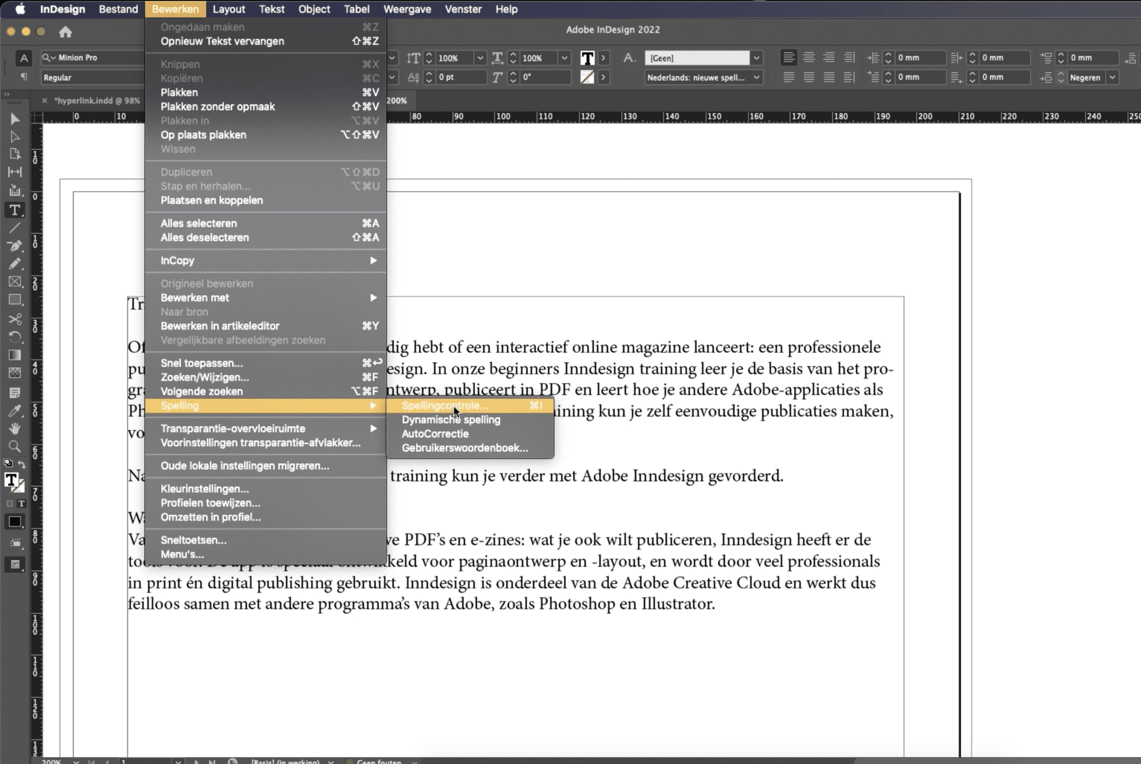 Stap 1 spellingcontrole Indesign